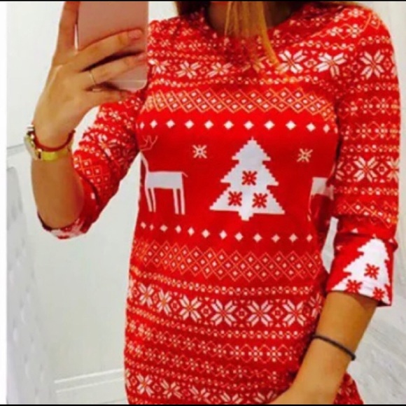 Christmas Dress Reindeer & Snowflake Red Pattern Christmas Party Size Large - Picture 5 of 7